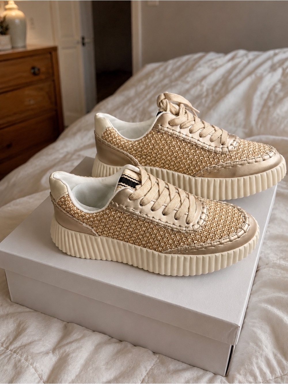 Shu Shop Selina Woven Platform Sneakers Gold Size 6 NIB